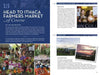 A magazine spread showcases Ithaca’s vibrant farmers market with scenic photos and highlights from "365 Things to Do in Ithaca, New York" by Schiffer Publishing, Ltd.—capturing local wines, produce, and the essence of this travel guide.