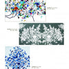 Green Art by Schiffer Publishing, Ltd. showcases three abstract tree paintings: the top with colorful leaves, the middle in grey and white, and the bottom in blue and white. Artist and artwork details are on the contemporary art page.