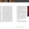 A two-page spread for "Tapestry Design Basics and Beyond" by Schiffer Publishing, Ltd. features a foreword on the left, a bold red and black spiral artwork on the right, and modern design concepts with text below.