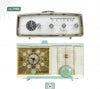Two Retro Radio models from Schiffer Publishing, Ltd. highlight vintage style: the top “Shopper” features chrome accents, while the bottom showcases a gold-trimmed clock and turquoise tuning dial, reflecting classic radio design.