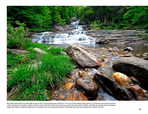 Along Route 7" by Schiffer Publishing, Ltd. showcases a serene forest waterfall, capturing the tranquil charm and scenic beauty often discovered in small town Americana.