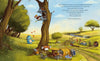 A whimsical meadow scene from "The Grumbletroll" by Schiffer Publishing, Ltd. shows the Grumbletroll and friends sharing adventures in a treehouse, with a cozy house and stream nearby—ideal for children's anger management picture books; text floats in the sky.