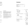 Two-page spread from "Little Delights in Leather" by Schiffer Publishing, Ltd.: left page has paragraph text; right page features a "Contents" heading, section list with page numbers, and line drawings of bags and accessories.
