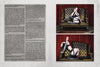 A magazine spread from Ink ’N Girls 2 by Schiffer Publishing, Ltd. shows an interview and two bold photos of a tattooed woman with red hair in lingerie and striped stockings on a vintage green sofa before red curtains, celebrating tattoo culture.