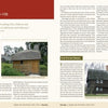 The book "Antique New England Homes & Barns" by Schiffer Publishing, Ltd. features a spread with photos of a small timber-framed house with a thatched roof and a restored colonial home with multiple chimneys.
