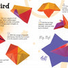 Schiffer Publishing, Ltd.'s "Paper" is an illustrated, step-by-step origami guide to making a red, orange, and yellow paper bird. Numbered images show each stage, and the final bird appears flying—ideal for kids’ DIY paper crafts.