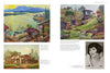 A two-page spread from "Emerging from the Shadows, Vol. II" by Schiffer Publishing, Ltd. displays vibrant rural landscape paintings and a small black-and-white portrait of a woman at the bottom right, curated by Maurine St. Gaudens.