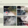 Four photos depict a dark SUV parked at night near trees as a misty shape drifts nearby, evoking the eerie, ghostly scenes featured in "Long Island's Most Haunted Cemeteries" by Schiffer Publishing, Ltd.