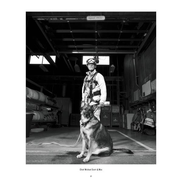 A man and his dog share a quiet moment in the firehouse, featured in "Local Heroes" by Schiffer Publishing, Ltd.—an authentic glimpse into firehouse life.