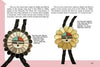 Two bolo ties from Schiffer Publishing, Ltd.: the "Hopi Bird and Sun Face in Zuni Jewelry," featuring mosaic inlays of turquoise, red coral, mother-of-pearl, and jet; one is round, the other has flower-like petal edges.
