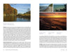 A two-page spread from Schiffer Publishing, Ltd.'s "Pennsylvania's Preserved Lands" features text on hiking, the state's natural areas and wildlife, plus three landscape photos of rivers, bluffs, and a sunset over Lake Erie.