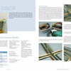 A magazine spread from Schiffer Publishing, Ltd.'s Basketry Basics shows a finished square basket with handles, materials, instructions on the left page, and an illustrated step-by-step weaving guide with photos on the right.