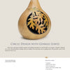 Cut-out Gourd Techniques by Schiffer Publishing, Ltd. shows how to create a black gourd art piece with a circular cutout and layered gold, copper, and green ginkgo leaves, plus step-by-step instructions, materials lists, and mini jigsaw tips.