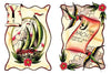 Two vintage tattoo-style illustrations from "A is for Anchor" by Schiffer Publishing, Ltd.: one shows a sailboat with 'Y y' above it; the other features a scroll reading "Y is for Yacht" with flowers and a bird—great for kids’ alphabet books.