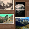 Yosemite National Park: Past and Present by Schiffer Publishing, Ltd. features a collage blending historic black-and-white car photos in Yosemite Valley with a modern highway scene beneath blue skies and rugged peaks.