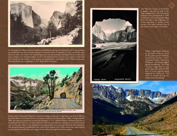 Yosemite National Park: Past and Present by Schiffer Publishing, Ltd. features a collage blending historic black-and-white car photos in Yosemite Valley with a modern highway scene beneath blue skies and rugged peaks.