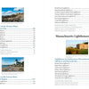 “Lighthouses and Coastal Attractions of Southern New England” by Schiffer Publishing, Ltd. features table of contents spreads with lighthouse photos near rocky shores—ideal for any lighthouse guide enthusiast.