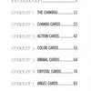 The table of contents in Healing Light and Angel Cards by Schiffer Publishing, Ltd. lists the introduction and chapters on chakras, action, color, animal, crystal, and angel cards, plus layout, with page numbers for your chakra healing journey.
