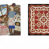 Left: “Magic & Memories” by Schiffer Publishing, Ltd. shows a quilt of two women in a kitchen. Right: Features an ornate red and white floral and geometric quilt from the International Quilt Festival.