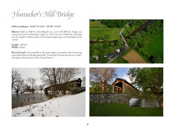 Bridges of Lancaster County" by Schiffer Publishing, Ltd. highlights Hunsecker’s Mill Bridge with GPS coordinates, history, dimensions, and four scenic photos—perfect inspiration for bicycling tours through tree-lined fields and rivers.