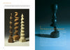 On the left are three Multi-Axis Spindle Turning sculptures by Schiffer Publishing, Ltd., each with spiraling beads in light, medium, and dark wood. On the right, text introduces basic woodturning techniques in art.