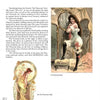 A page from Art Nouveau & Art Deco Fashion Postcards by Schiffer Publishing, Ltd. showcases info on the Art Nouveau Movement, a Victorian lady fashion illustration, and an Art Nouveau artwork with a lady and decorative motifs.