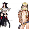 Alvarado's Cosplay Pin-ups by Schiffer Publishing, Ltd. features two women in pop culture cosplay: a pirate with a sword, boots, and sheer skirt, and another in a gold helmet, brown jacket, blue shorts, and smoking gun, set against a white background.