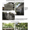 A page from Schiffer Publishing, Ltd.’s "Historic Monterey" features five photos and text about Casa Serrano and its garden, showcasing the 1800s house, an info sign, staircase, lush garden, and a bench among greenery and calla lilies.