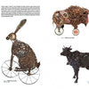 A magazine spread features metal animal sculptures—highlighting Kirsten Kainz among contemporary artists shaping Rocky Mountain West art—in Painted Sky by Schiffer Publishing, Ltd. Her portrait and name appear along the margin.
