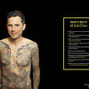 A shirtless, smiling man with colorful dragon tattoos on his chest, arms, and back is featured—perfect for Tattoo Road Trip by Schiffer Publishing, Ltd. Text and Q&A about tattoo artists appear to the right of the image.