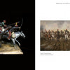 The Ferrer-Dalmau diorama by Schiffer Publishing, Ltd. features three cavalry soldiers charging on horseback alongside a historical realism painting, both evoking scenes reminiscent of Augusto Ferrer-Dalmau’s artwork.