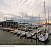 Annapolis Reflections by Schiffer Publishing, Ltd. captures sailboats docked at a marina in Annapolis, Maryland, with calm water and a modern yacht club at sunset—a tranquil harbor town scene with distant waterfront buildings.