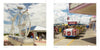 Left: Large white bicycle sculpture near a bike rental shop. Right: Colorful Coca-Cola tram car carries visitors along the bustling boardwalk under sunny skies—capturing iconic scenes from The Jersey Shore by Schiffer Publishing, Ltd.