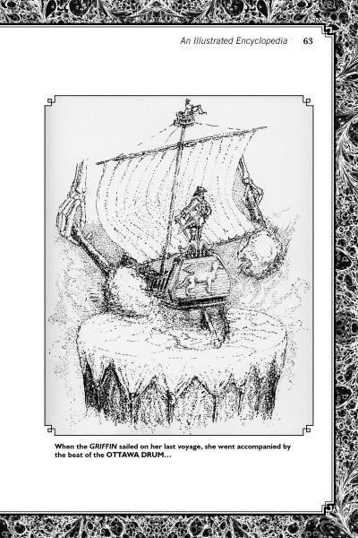 Paranormal Great Lakes by Schiffer Publishing, Ltd. features a stylized black and white ship with a large sail, carried by a giant eagle’s talons above waves. Two figures stand on deck, framed by decorative borders that evoke Great Lakes mysteries.