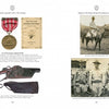A book spread in "China Horse Marine" by Schiffer Publishing, Ltd. displays military medals, a holstered pistol, and vintage photos of Horse Marines in Peiping with captions describing each artifact.