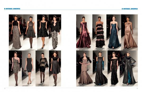 Models in stylish eveningwear from The SFP LookBook: Mercedes-Benz Fashion Week Fall 2013 Collections by Schiffer Publishing, Ltd. are displayed in a magazine spread, highlighting the season’s top runway trends.