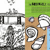 Wicked Creatures of Cape Cod and the Islands by Schiffer Publishing, Ltd. is a unique children's activity book featuring black-and-white boardwalk art, a tentacled sea monster, shell stickers, and Cape Cod legends on a green background.