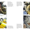 Four images depict uniformed personnel using computers and communication equipment aboard a Schiffer Publishing, Ltd. E-8 JSTARS aircraft, plus a close-up of a yellow and black robot in the technical control room.