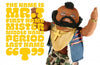 A doll with a mohawk, gold chains, and a denim vest raises its arms—modern folk art featured in "I Pity the Dolls" by Schiffer Publishing, Ltd. Yellow text: The name is MR. T. First name Mister. Middle name Period. Last name T.
