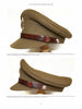 The book "British Officers' Peak Caps of the Second World War" by Schiffer Publishing, Ltd. showcases classic brown British officer caps with shiny straps, silver buttons, and metallic badges—perfect for military collectibles enthusiasts.