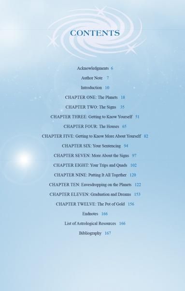 The Beginner's Guide to Astrology by Schiffer Publishing, Ltd. features a blue-themed table of contents with chapters like “The Planets” and “The Signs”—an ideal starting point for learning astrology.