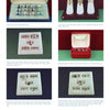 A catalog page for "Identifying Sarah Coventry Jewelry, 1949-2009" by Schiffer Publishing, Ltd. features neatly arranged vintage pieces with brief descriptions and item numbers below each ring or cufflink, displayed in boxes or on stands.