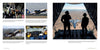A two-page spread from "The Blue Angels" by Schiffer Publishing, Ltd. shows small photos of pilots and jets on the left, and a large image on the right of two figures watching from an open cargo ramp.