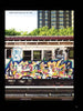 A subway car adorned with vibrant graffiti art by NYC artists sits on the tracks amid apartments and trees in this photo, featured in "New York City Graffiti" from Schiffer Publishing, Ltd., labeled DOME and SHO window-down, Oct. 1987.