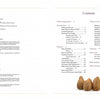 On the left page, Gourd Lights by Schiffer Publishing, Ltd. lists copyright and publication info; on the right, the table of contents features section titles, page numbers, step-by-step lamp instructions, and four brown pears at the bottom.