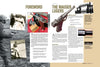 A two-page spread in "The Luger P.08, Vol. 2" by Schiffer Publishing, Ltd. shows German soldiers with pistols, a close-up of a P.08 Luger, historic memorabilia, and text on the history, design, and production of Mauser Luger pistols.