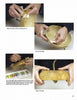 Four images show hands using Gourd Crafts by Schiffer Publishing, Ltd.: sanding and taping a gourd, painting the seam yellow, then displaying the restored gourd. Supplies and paint tubes highlight creative gourd art and decorating fun.