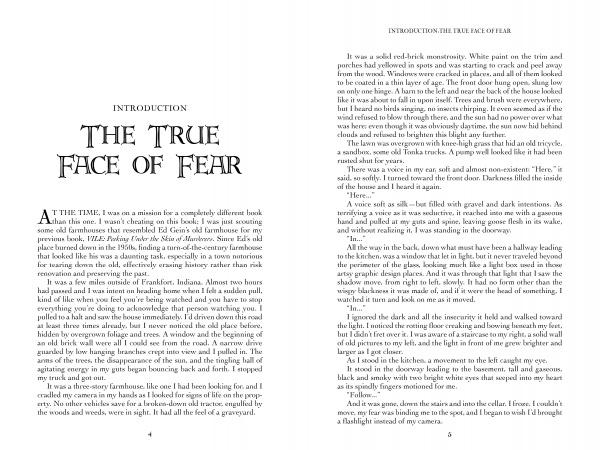 Two pages of "Interview with the Boogeyman" by Schiffer Publishing, Ltd. reveal an introduction blending scary biography and horror folklore, as the author recounts a chilling encounter in a dark forest, creating a suspenseful atmosphere.