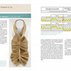 A spread from "3-D Hand Loom Weaving" by Schiffer Publishing, Ltd. features a step-by-step ruffled neckpiece project with handweaving instructions, colored charts, and a center photo of the finished tan textured scarf.
