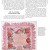 A magazine page highlights Civilian Conservation Corps camps and a pink "Sweetheart & Mother Pillow" (Schiffer Publishing, Ltd.), adorned with red flowers, green leaves, the word "Mother," and a sentimental poem at its center.